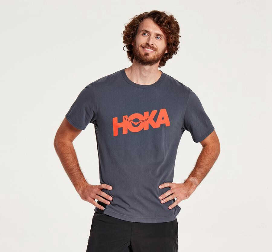 Hoka Mens Tee NZ - Hoka Brand Blue (HFC938714)